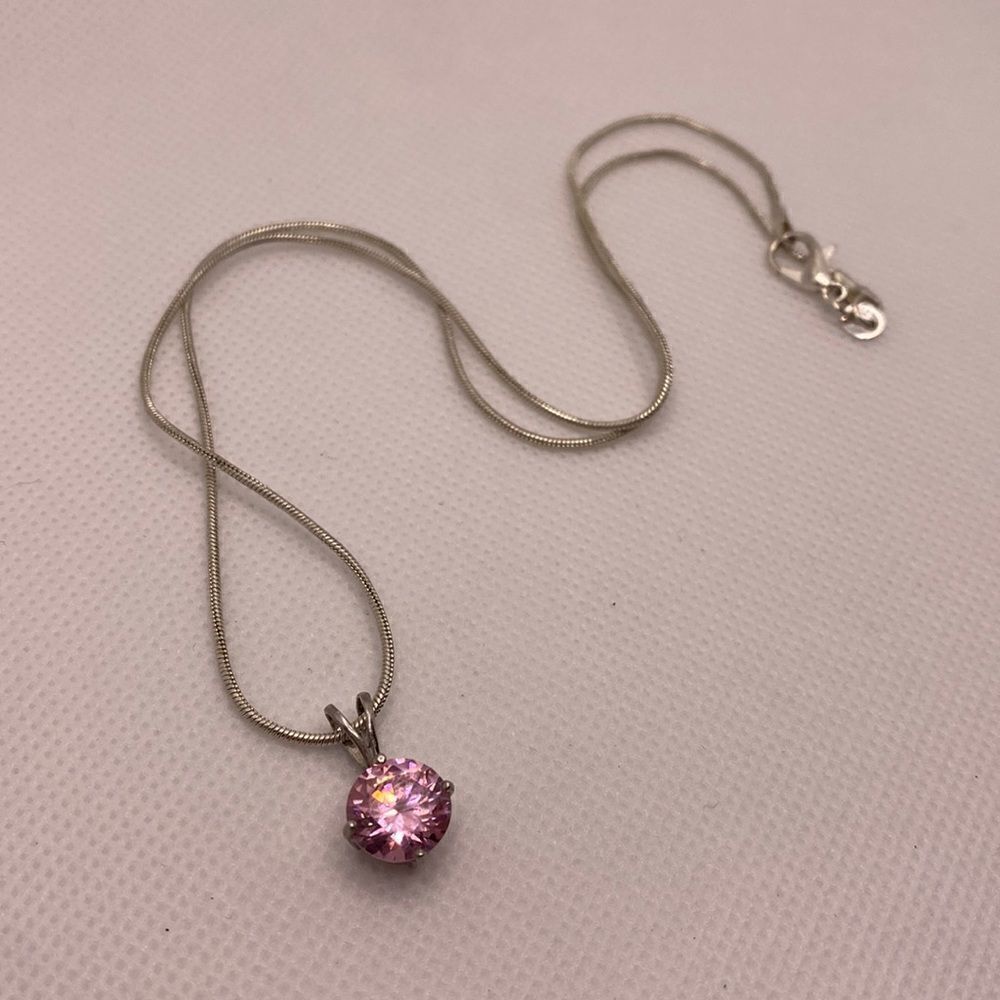 💛 Y2K 925 Large Pink CZ Solitaire Necklace